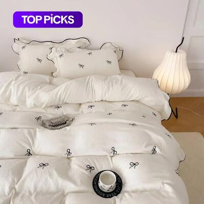 Bow Print Ruffled Bedding Set 3 Counts set Including