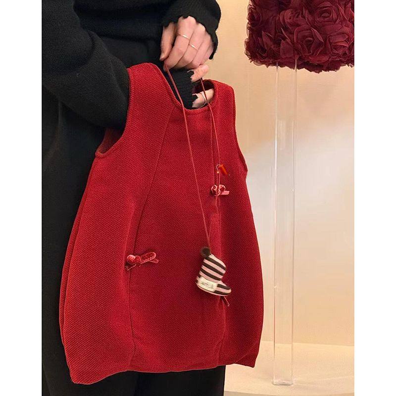 圣诞节女童连衣裙秋冬洋气儿童红色拜年服背心裙周岁礼服毛呢裙子