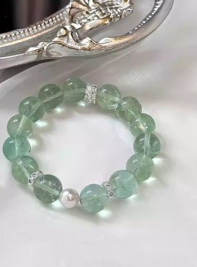 2025新款天然绿水晶【上春山】木系手串绿萤石送闺蜜女友礼物手链