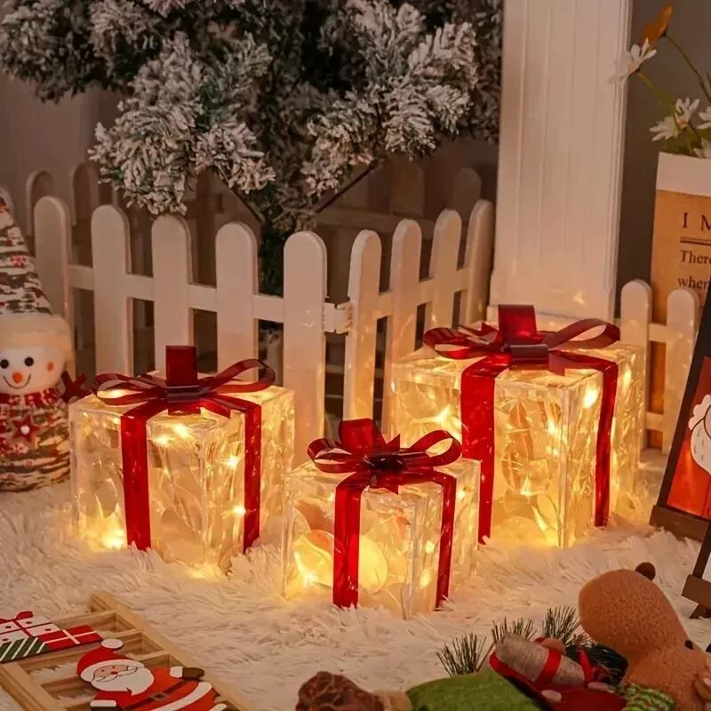 3 PCS Gift Box with Light Detachable Gift Box Decoration Chr