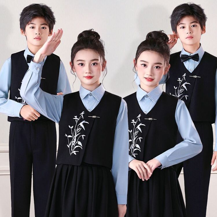 儿童小学生爱国合唱演出服运动会新中式朗诵比赛服装女童礼服班服