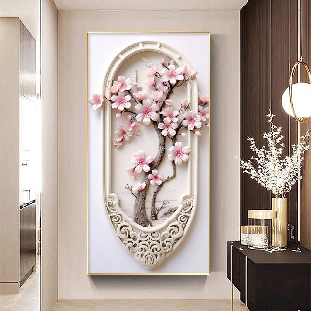 欧式田园玄关装饰画过道走廊壁画现代简约客厅植物花卉挂画晶瓷画