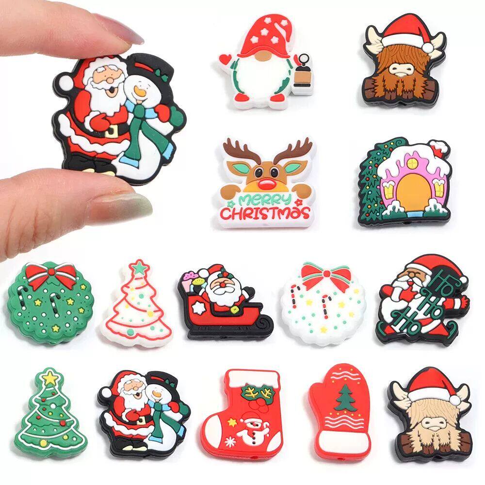 2Pcs/Lot Silicone Beads Christmas Series Bead For Jewelry Ma