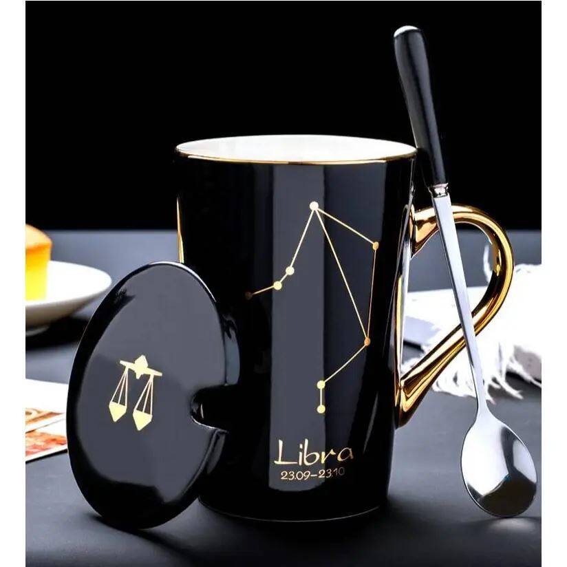 马克杯陶瓷杯子带盖勺咖啡杯女家用情侣水杯男生办公室茶杯星座杯