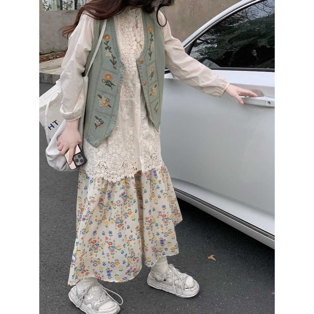 新中式国风花朵刺绣牛仔马甲背心外套女2025春夏大码胖mm叠穿上衣