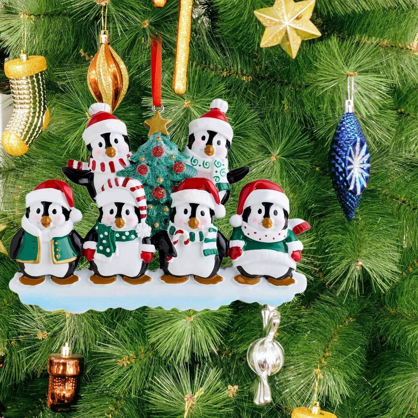 Personalized Family Christmas Ornament Cute Penguin Holiday