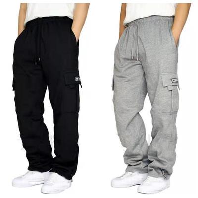 Fleece Lined Men's Cargo Sweatpants Loose Fit Casual
