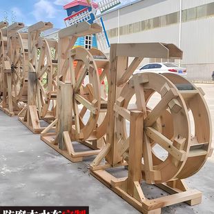 户外儿童脚踏防腐木水车龙骨水车手摇水车碳化木木质脚踏景观水车