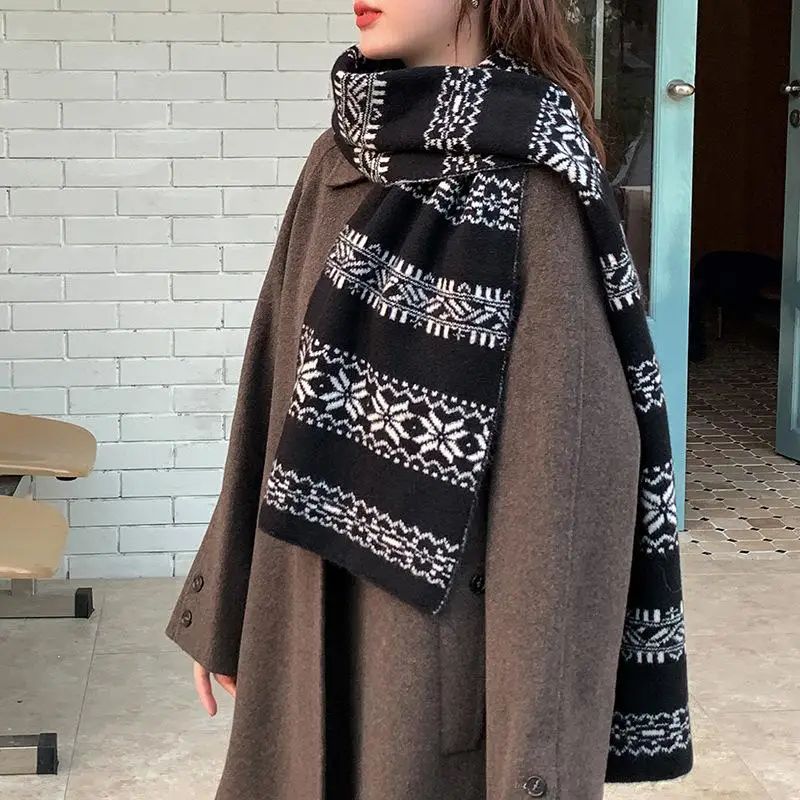 1pc Thickened Double-sided Knitted Scarf For Women Windproof