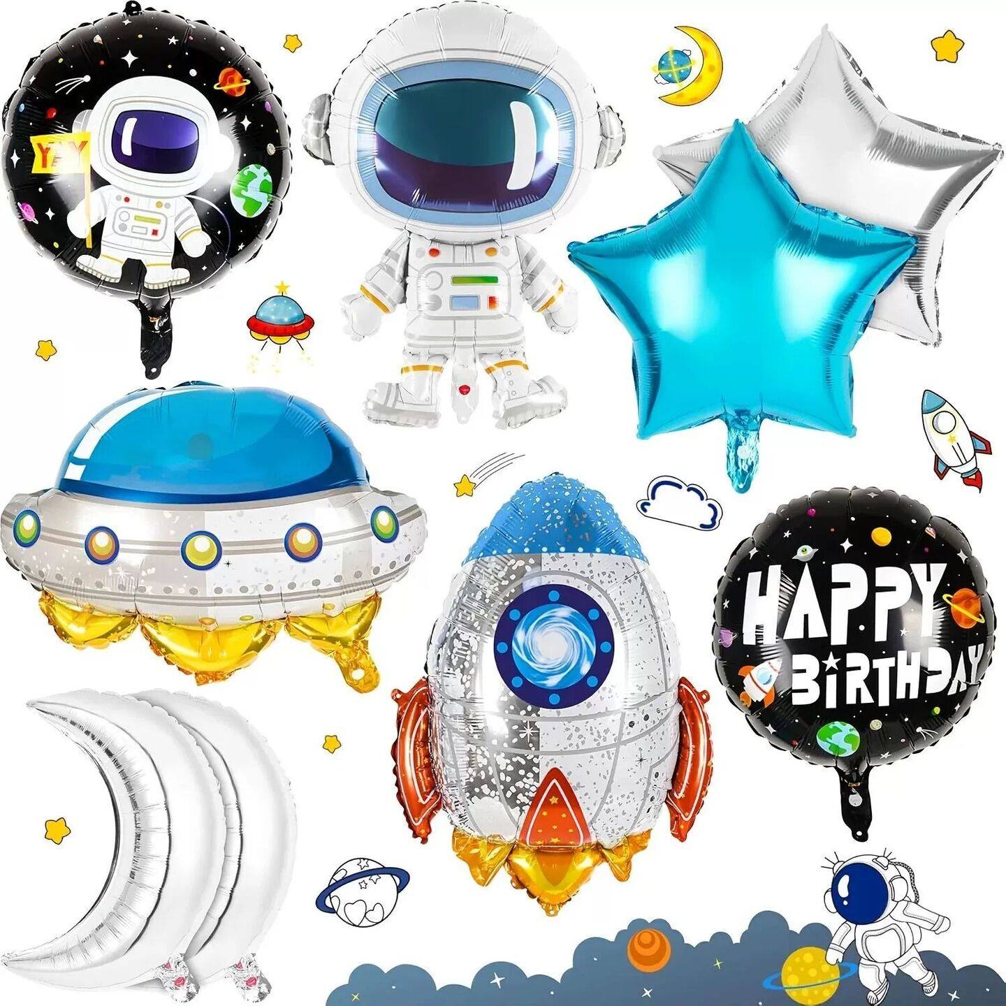 1set  Outer Space Themed Party Balloon Boy's Astronaut Rocke