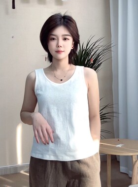 2025夏季100汉麻圆领背心修身显瘦简约百搭宽肩带女士吊带24701