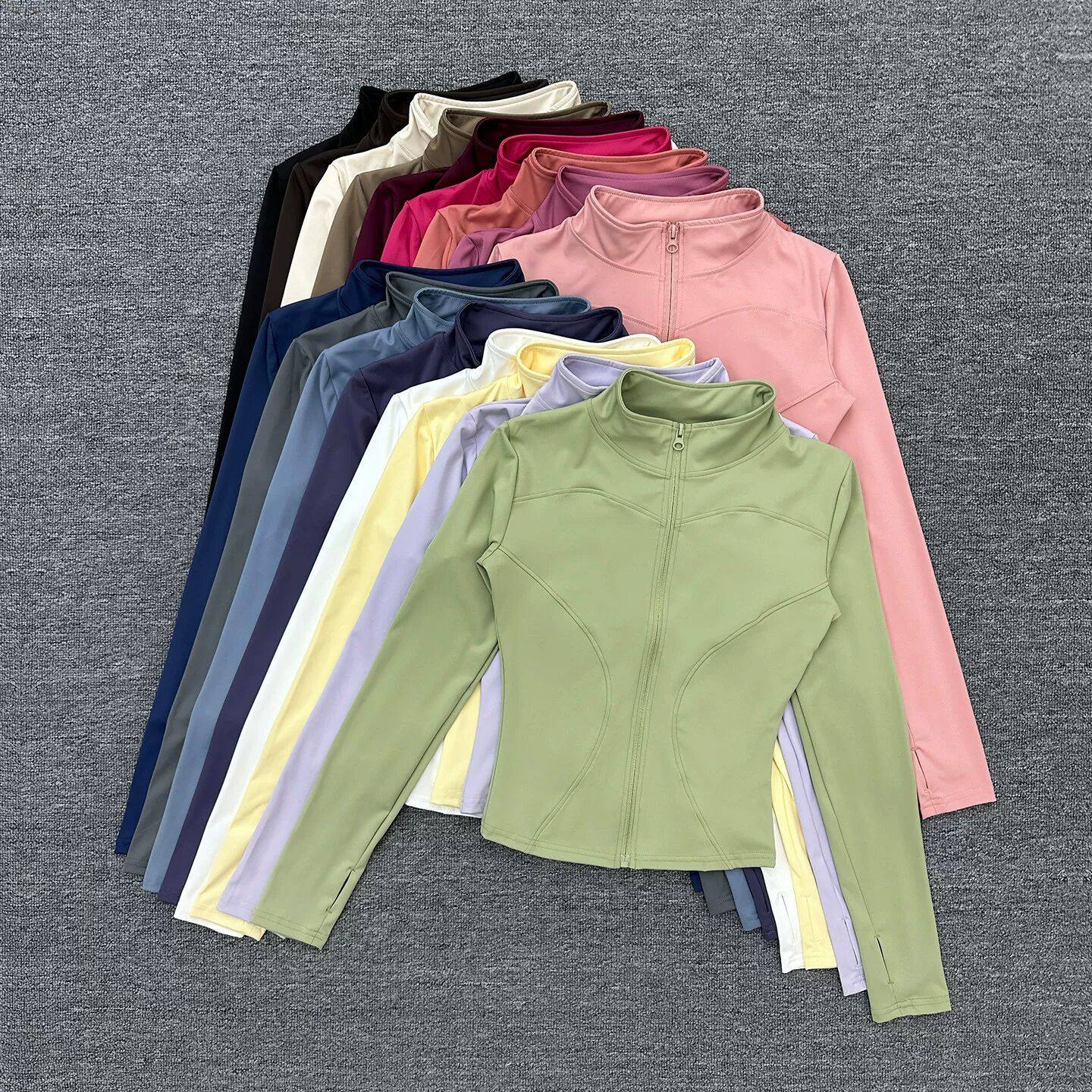 立领运动外套女修身显瘦套指袖口长袖上衣跑步夹克外套健身瑜伽服