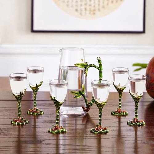 艺术小酒杯珐琅彩小酒杯复古艺术玻璃白酒分酒器套装家用一口杯中