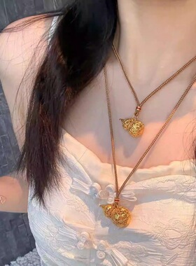 倪妮老铺同款古法镂空花丝葫芦项链新中式长款编绳毛衣链