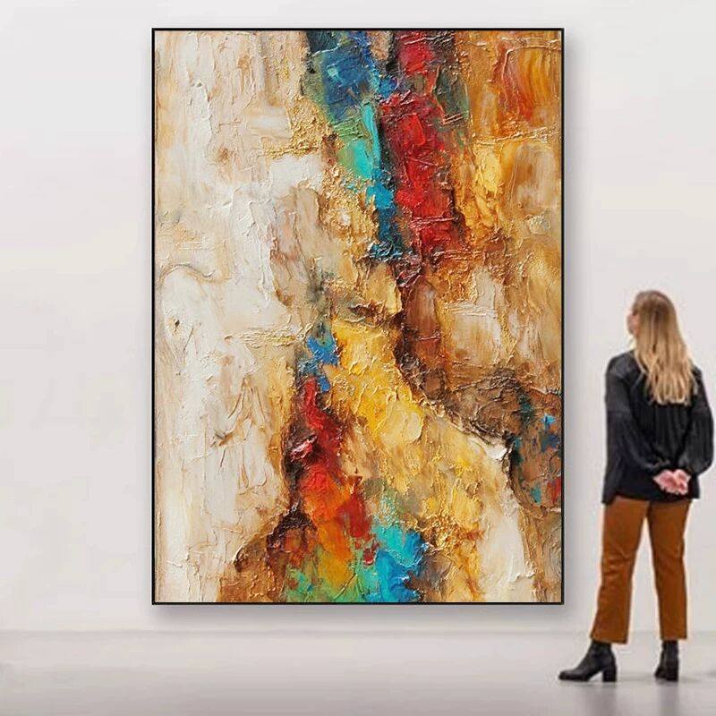 意式极简高级感手绘油画入户走廊过道挂画大芬村玄关客厅背景壁画