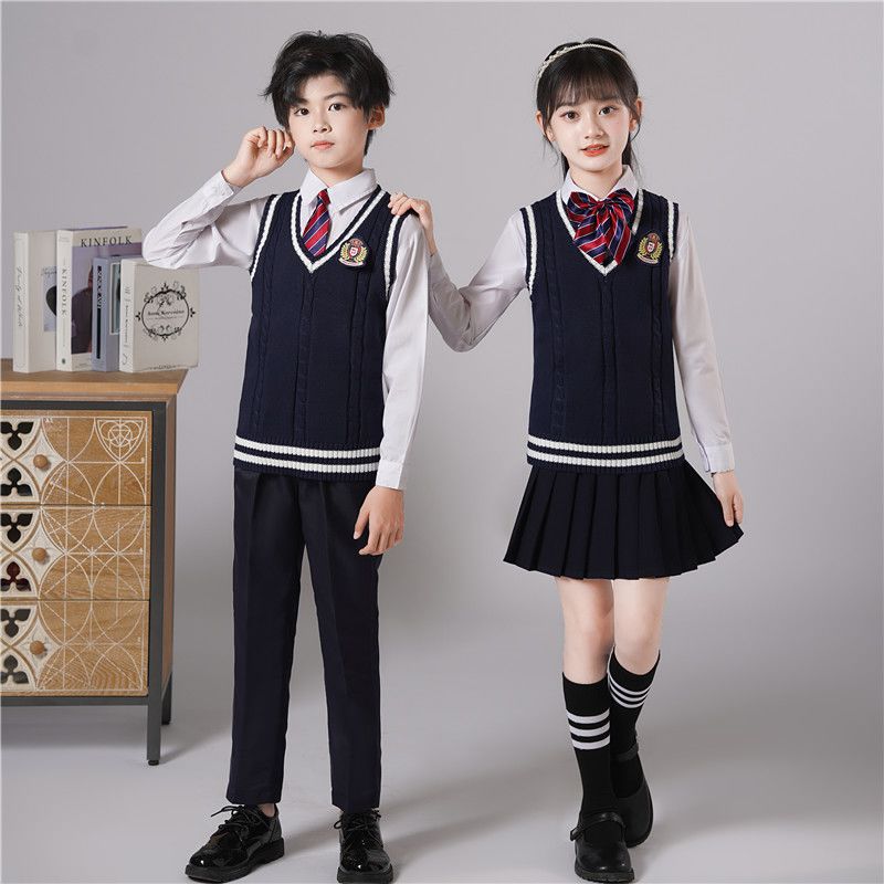 英伦学院风小学生秋冬针织毛衣马甲校服幼儿园园服合唱表演服班服
