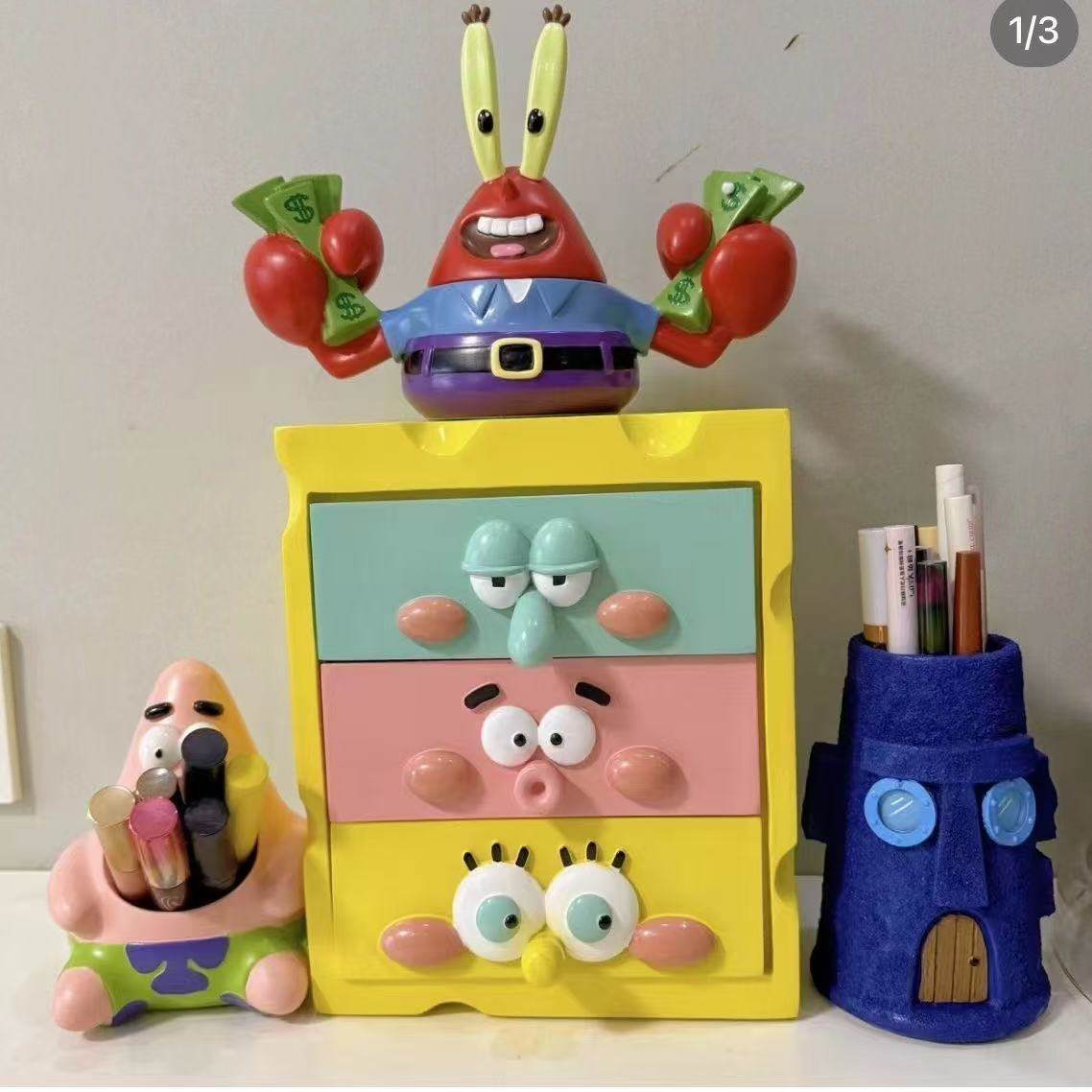 当代年轻人ins海绵宝宝招财抽屉储物罐手玩具卡通桌面摆件,收纳整理,桌面收纳盒,淘宝优惠券,粉丝福利购,淘宝优惠卷