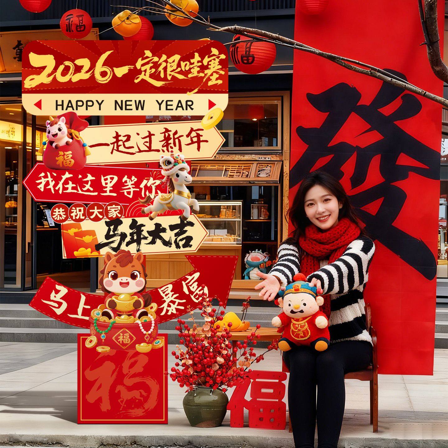 新年装饰品氛围布置高级感2026马年新春商场活动拍照打卡立牌kt板,节庆用品/礼品,装扮布置套餐,淘宝优惠券,粉丝福利购,淘宝优惠卷