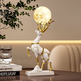 创意月球灯鹿摆件客厅电视轻奢卧室北欧现代玄关家居初晨清仓福鹿