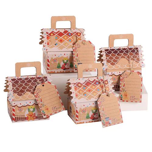4/8pcs Christmas Candy Gift Boxes Kraft gingerbread house sh
