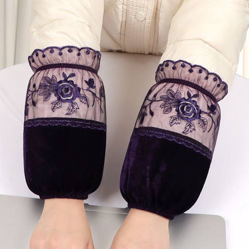 短款袖套女士羽绒服专用工作袖头新款金丝绒蕾丝套袖家务耐脏手袖