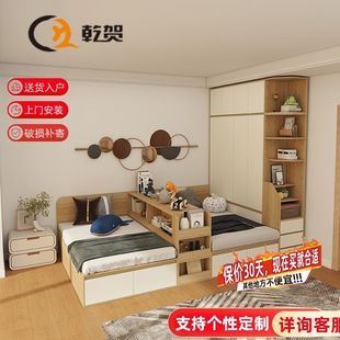 互不干扰双人床姐弟小户型隔断床衣柜榻榻米一体双胞胎卧室隔断床