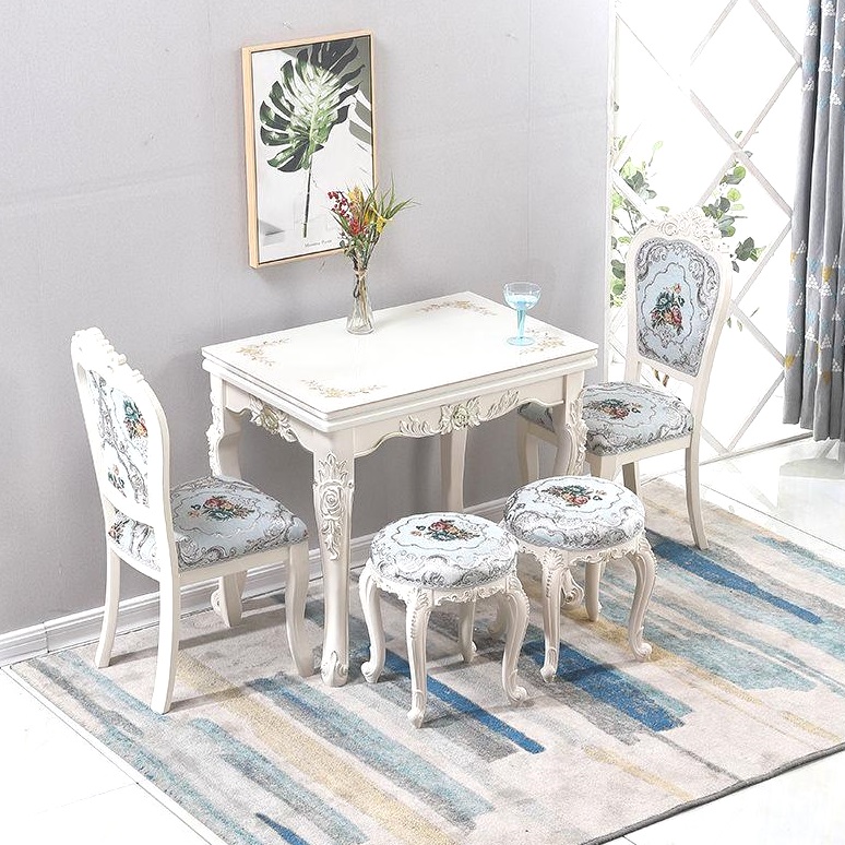 餐桌家用长方形简约 现代玻璃实木折叠餐桌小户型 欧式餐桌椅组合