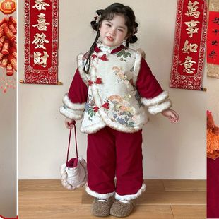 拜冬年服喜庆风幼童新款汉服冬装2025女童中国宝宝冬季套装加厚中