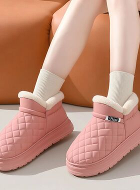 冬季新款棉拖鞋女包跟外穿居家皮面防水加绒加厚高帮厚底情侣款