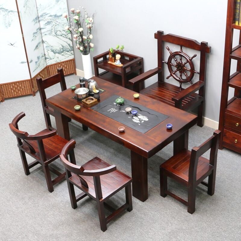 老船木茶桌椅组合茶台实木茶桌茶具套组一体办公室泡茶大桌子家用