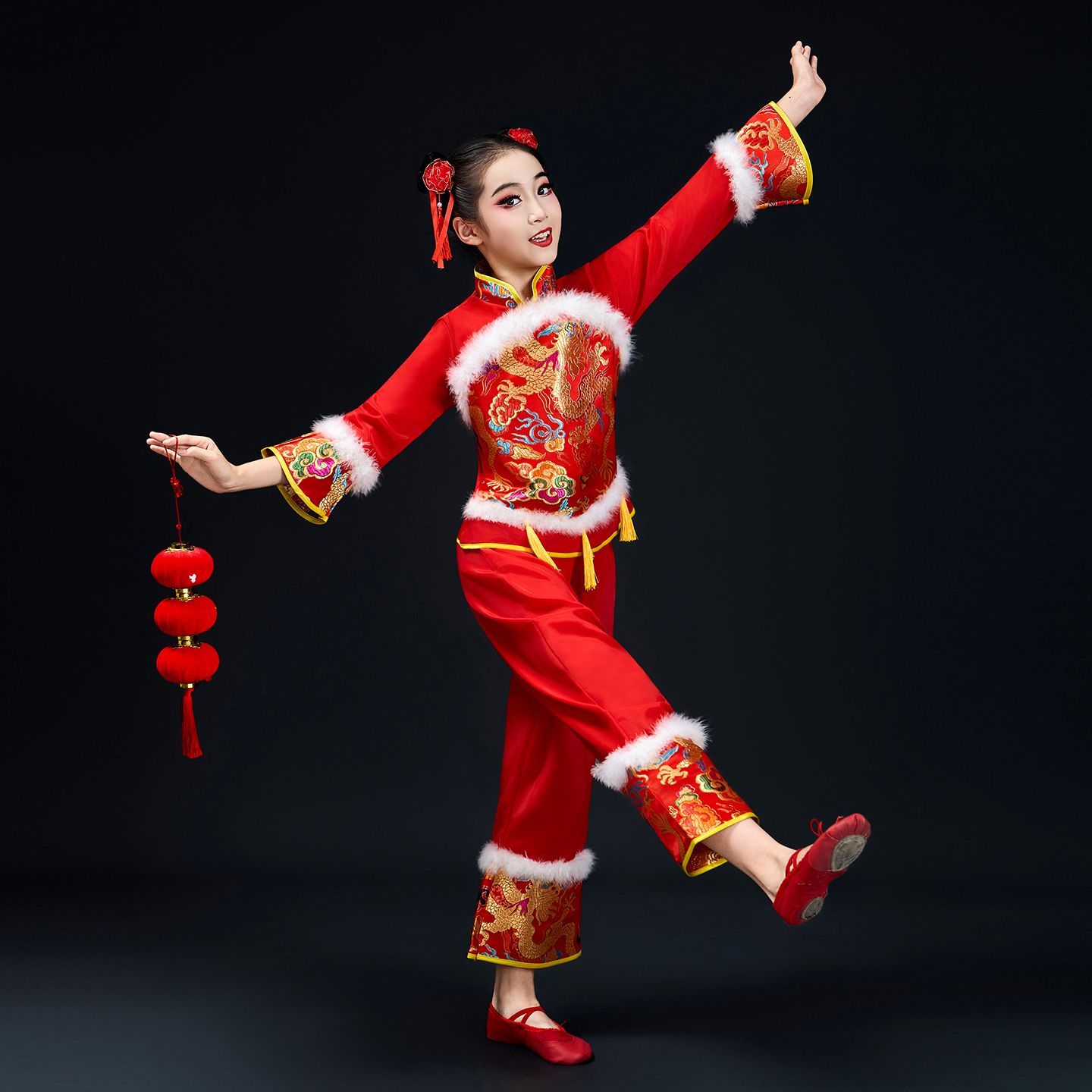 元旦儿童演出服喜庆秧歌舞蹈中国风龙宝演出中国舞盛世繁华样样红