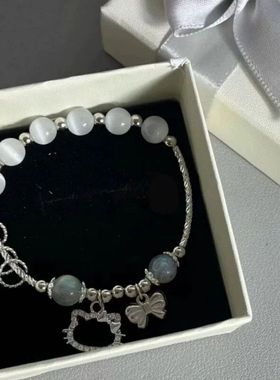 爆款手串2025KT猫蝴蝶结少女心冰裂纹串珠手环原创设计送女友