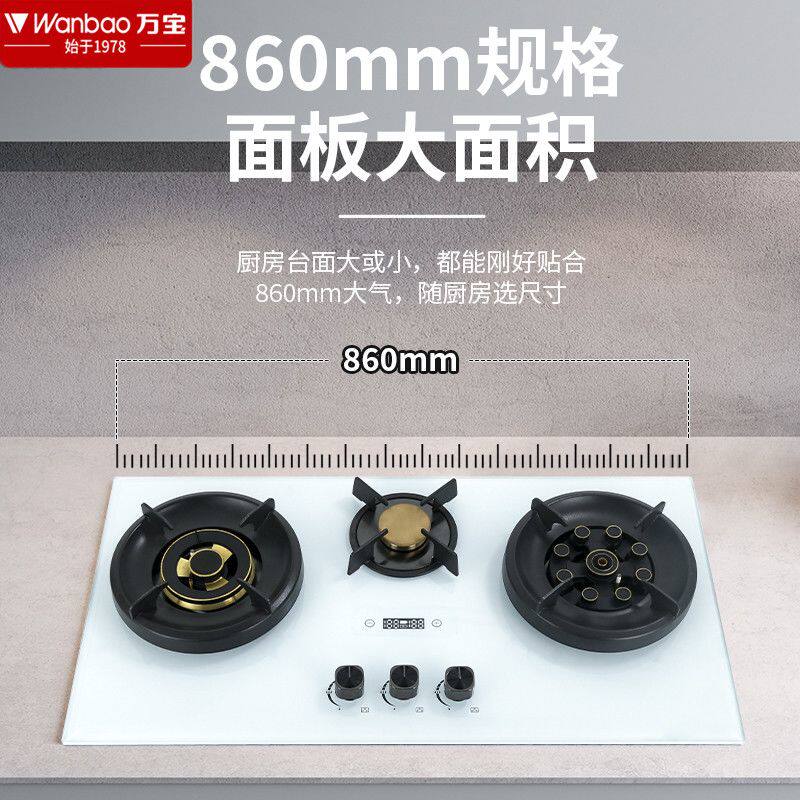 万宝三眼燃气灶大尺寸白色台嵌两用家用天然气液化气定时猛火灶