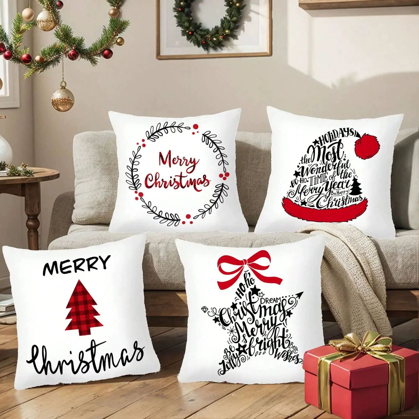 1pc/4pcs 45cm*45cm Christmas Cushion Merry Christmas Decorat