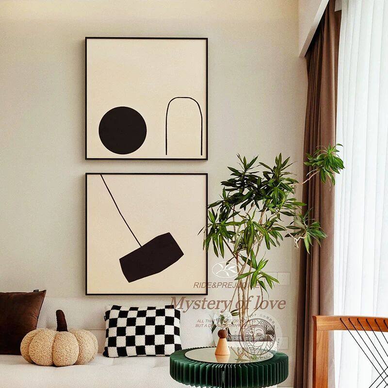 奶油风客厅装饰画原木风沙发背景墙壁组合挂画高级感抽象卧室壁画,家居饰品,现代装饰画,淘宝优惠券,粉丝福利购,淘宝优惠卷