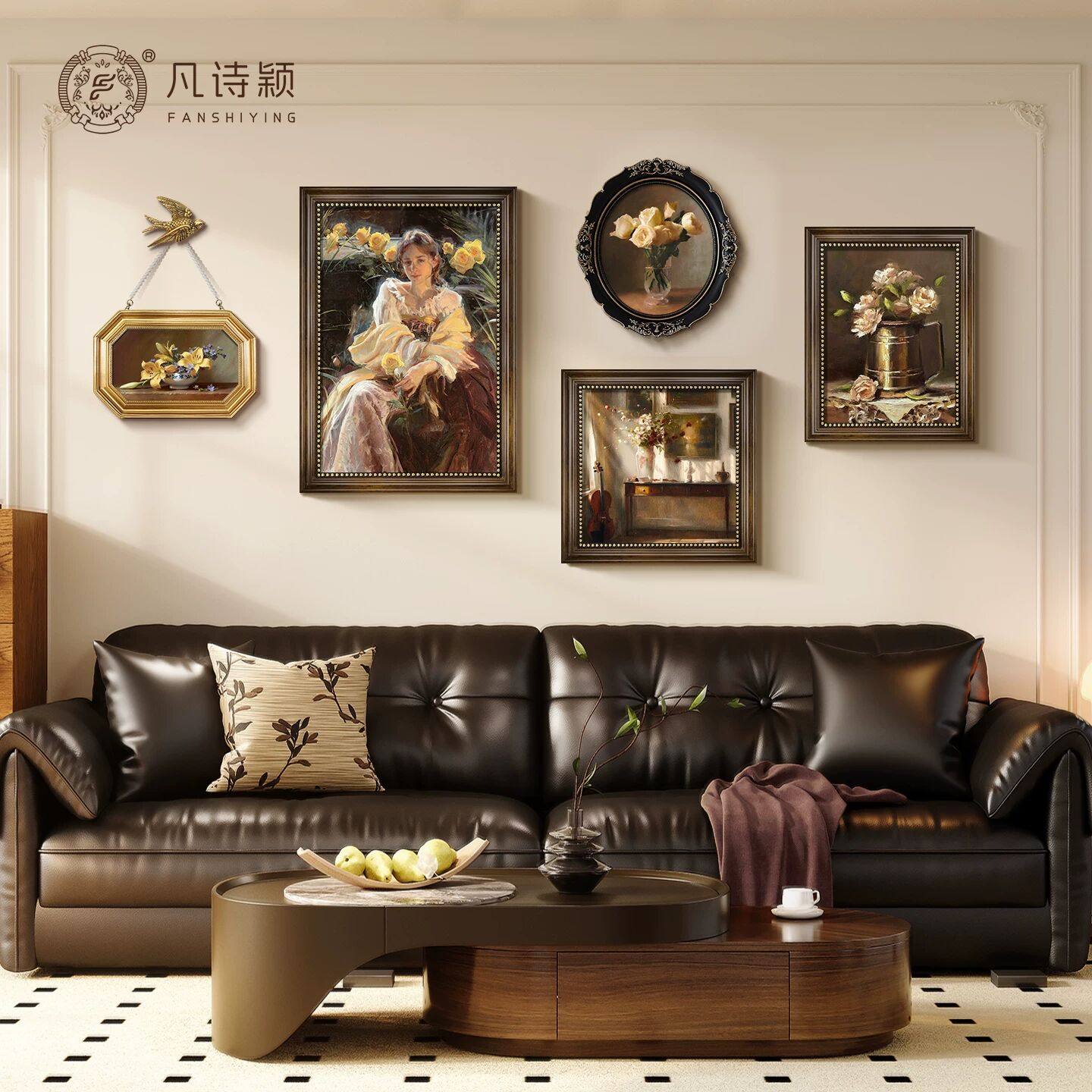 油画人物法式风客厅装饰画沙发后面背景墙挂画中古风主卧床头壁画,家居饰品,现代装饰画,淘宝优惠券,粉丝福利购,淘宝优惠卷