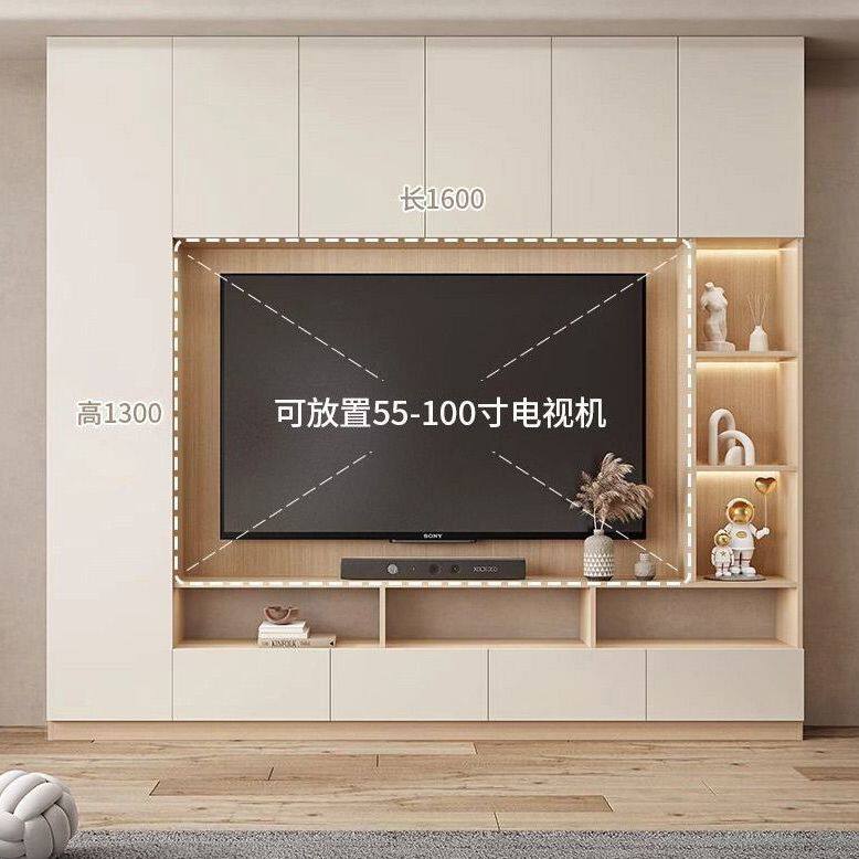 实木电视柜背景柜一体组合电视柜轻奢客厅实木满墙收纳柜高柜
