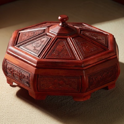 杺园 手工酸枝糖果盘客厅收纳盒干果盘分格带盖创意家用红木干果