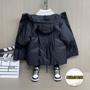 男童中长款羽绒服冬装2025新款洋气宝宝冬季儿童男款过膝轻薄外套