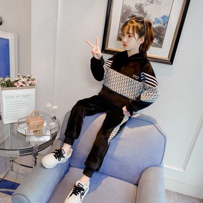 女童秋冬装季2025新款儿童加绒加厚金丝绒女孩双面绒卫衣两件套装