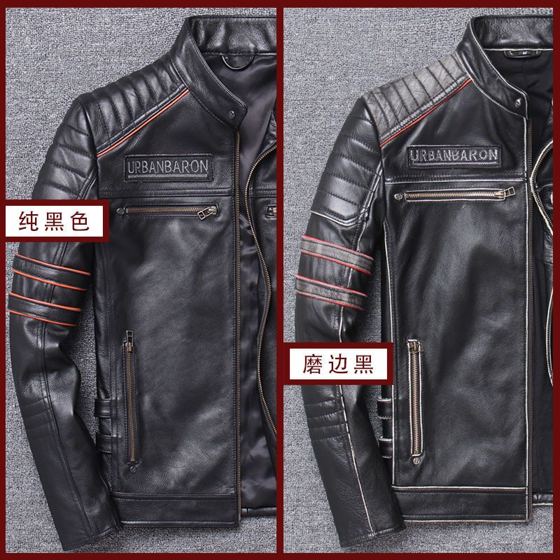 新款帅气真皮皮衣男士短款修身刺绣皮夹克秋冬机车服头层牛皮外套