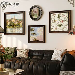 大芬村油画复古中古风客厅沙发装饰画小众艺术房间卧室背景墙挂画