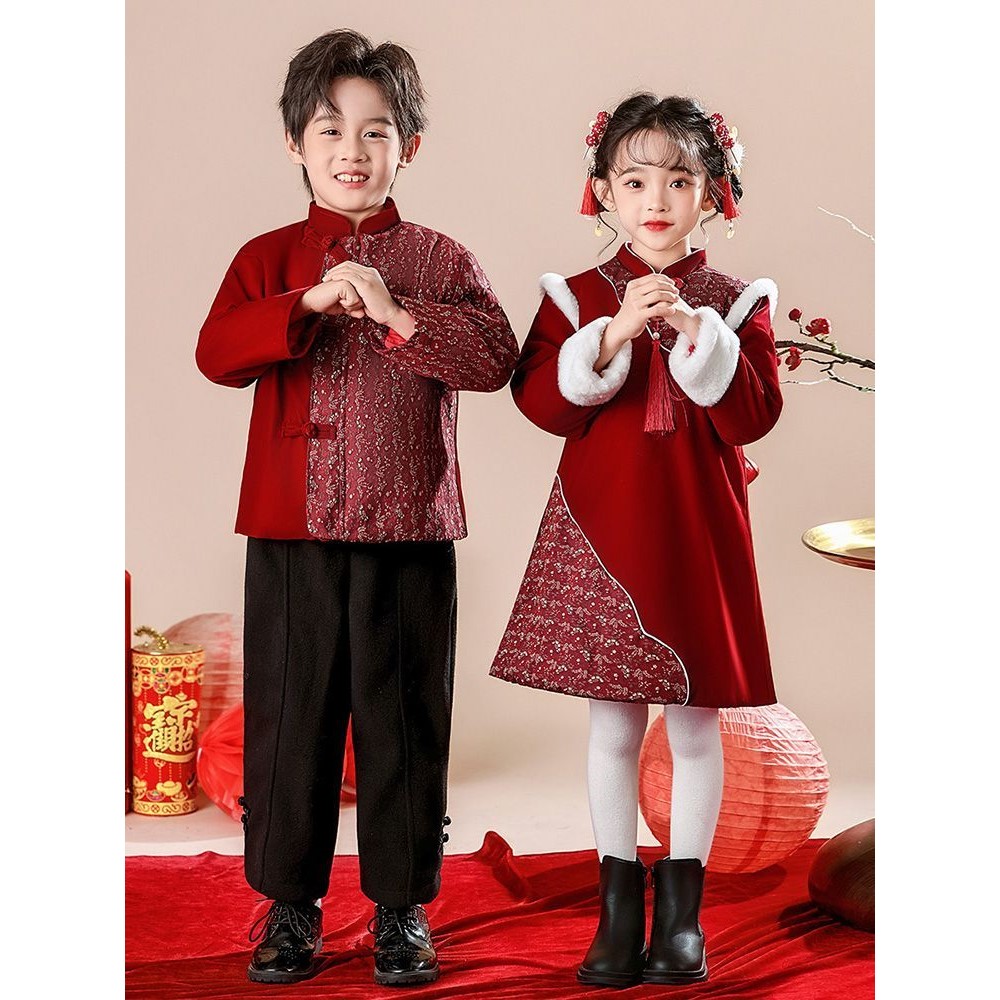 拜年儿童外套国风过年服新中式元旦唐装喜庆女童演出服旗袍汉服