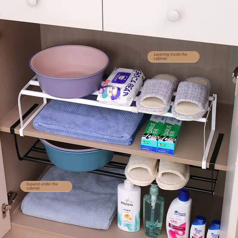 厨房橱柜下挂篮置物架多层收纳架家用储物架金属脸盆架浴室收纳架