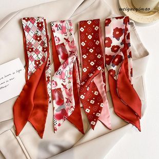 红色发带长条小丝巾2025新款复古飘带绑包红绸带扎头发氛围感丝带