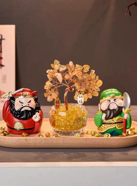 黄水晶发财树财神爷摆件入户玄关工位招财办公室玄学桌面装饰礼物