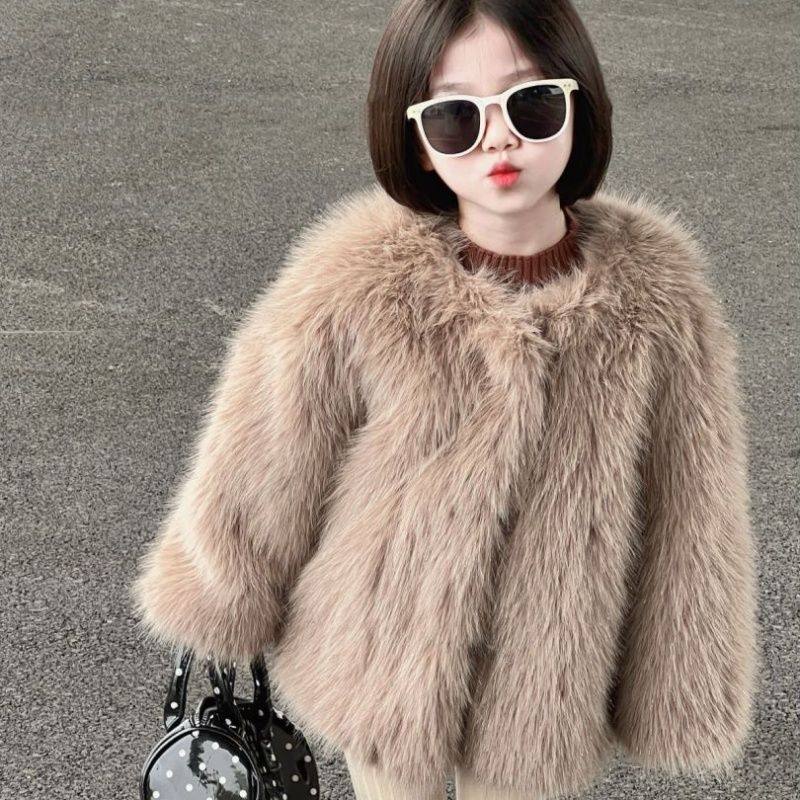 儿童冬季加棉加厚女童皮草外套新款宝宝仿皮毛毛洋气大衣冬装狐狸