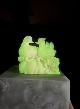 翠色夜光仿玉鸳鸯摆件感情姻缘桃花客厅家居玄关装饰品迷你礼品