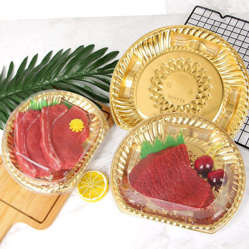 厂家扇形带透明盖子一次性生鲜托盘水果盒点心蛋糕寿司打包盒