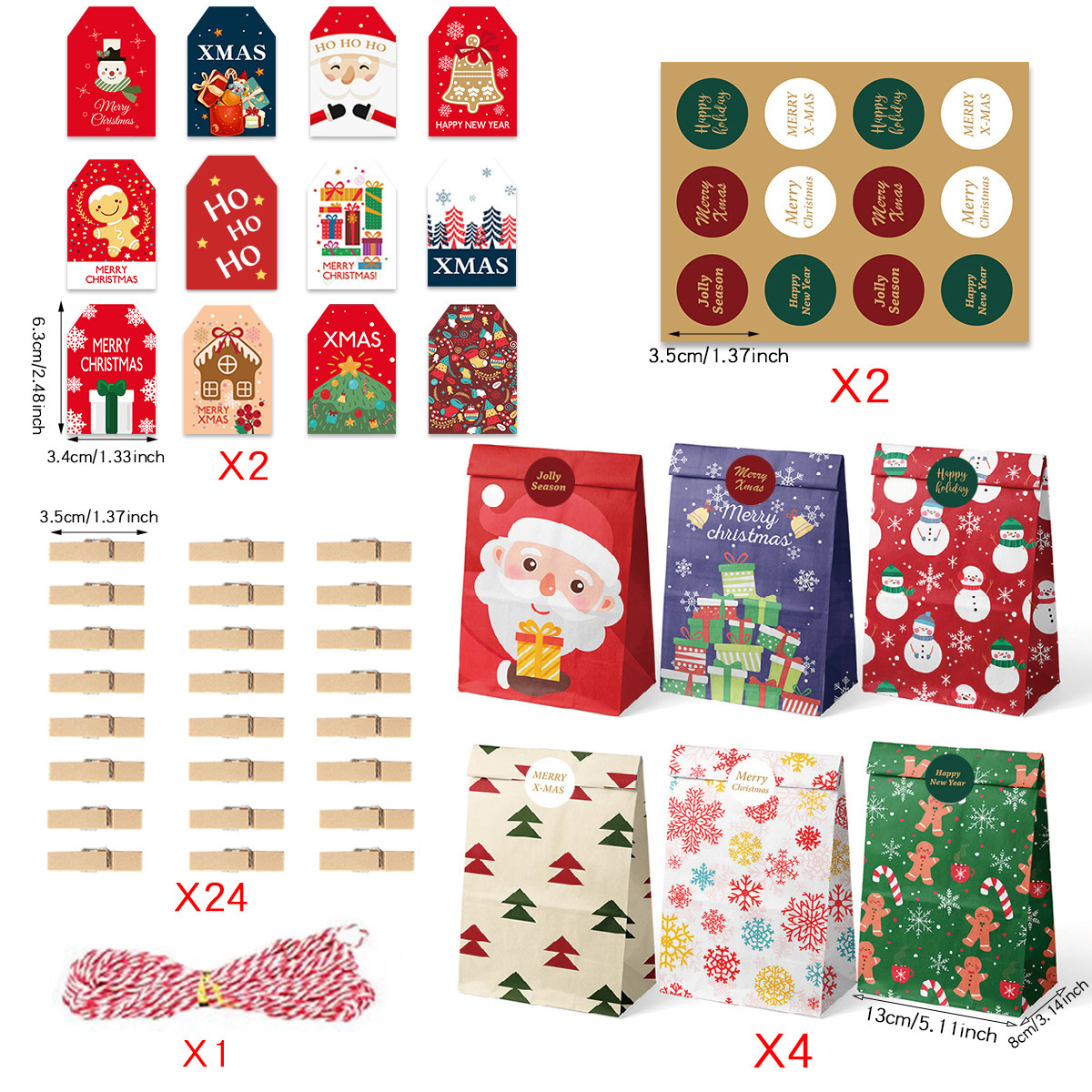 christmas bag tags sticker kit paper gift bag圣诞纸袋套装